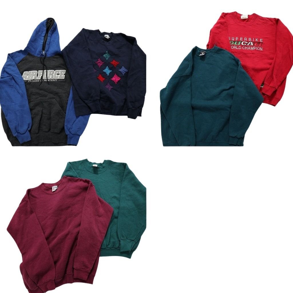 古着卸 まとめ売り USA製 スウェット 6枚セット (メンズ L ) 90s LEE ミリタリー AIR FORCE 無地 中古 古着 MZ0480