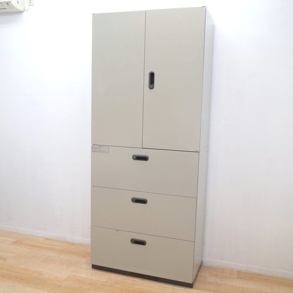 プラス PLUS LX-5 上下書庫 W900 D450 H2150 両開き 3段ラテラル L5-105 グレー ハイキャビネット 収納庫 鍵有 EG16235 オフィス家具