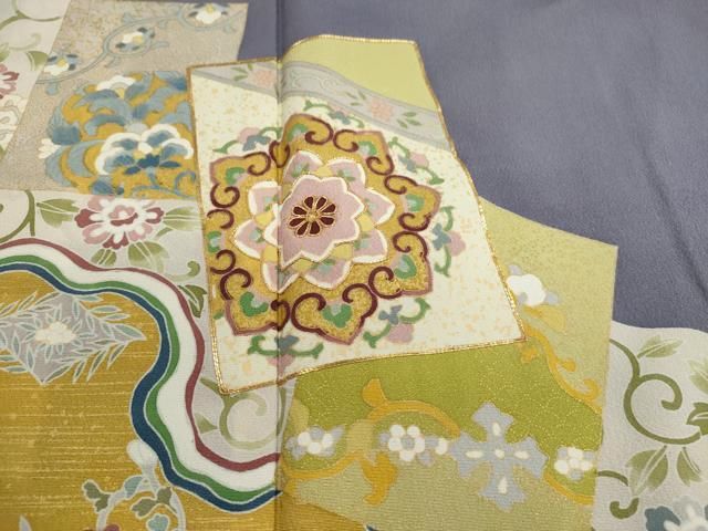 平和屋着物▽訪問着 単衣 駒刺繍 七宝花文 金糸 正絹 逸品