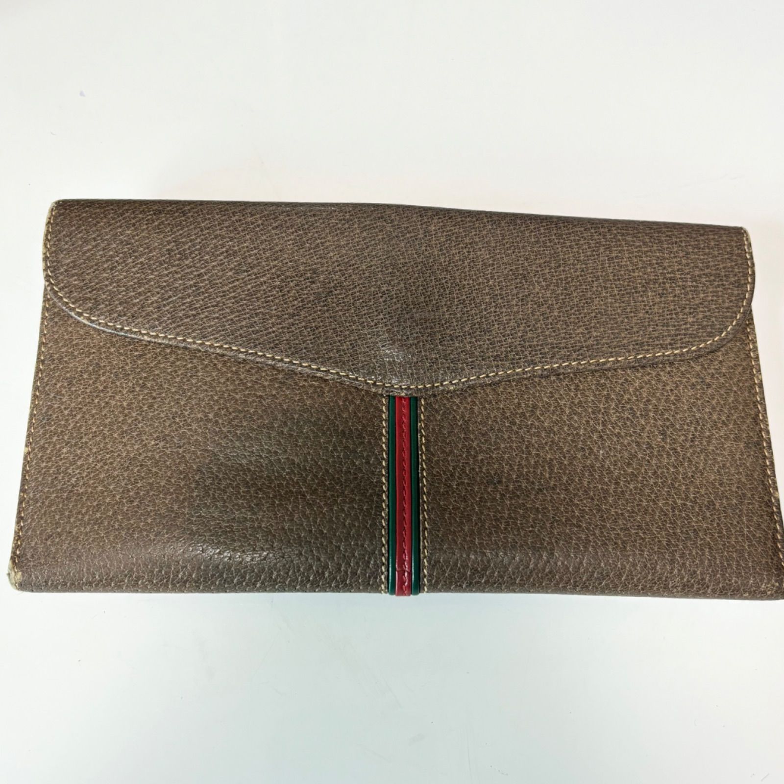 【送料無料】GUCCI/グッチ/オールドグッチ/ピグレザー/シェリーライン/ブラウン/二つ折り長財布/サイフ/中古品