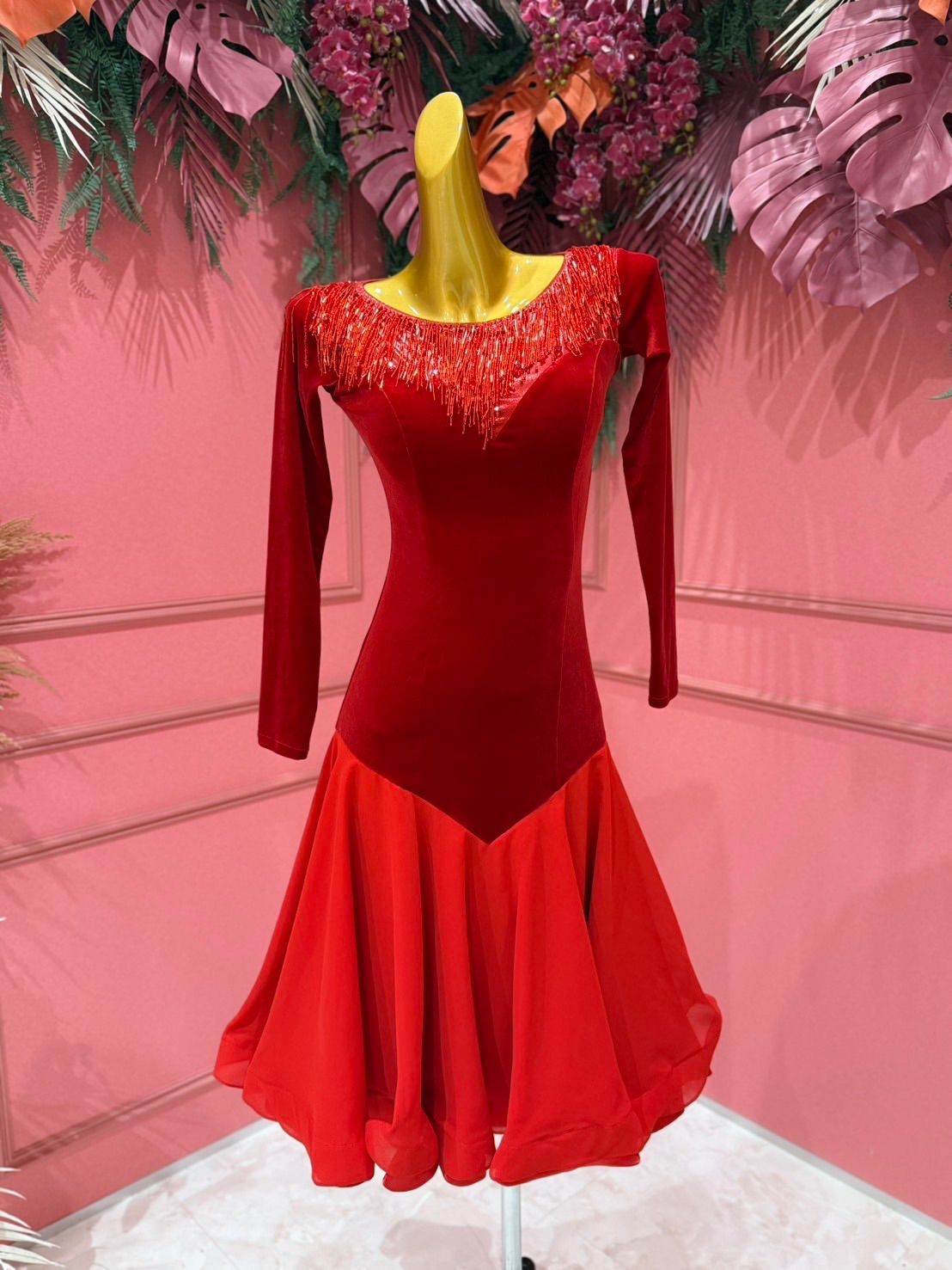 社交ダンス gentil ジャンティ GH ラテンドレス 赤 レッド サイズM 242237084