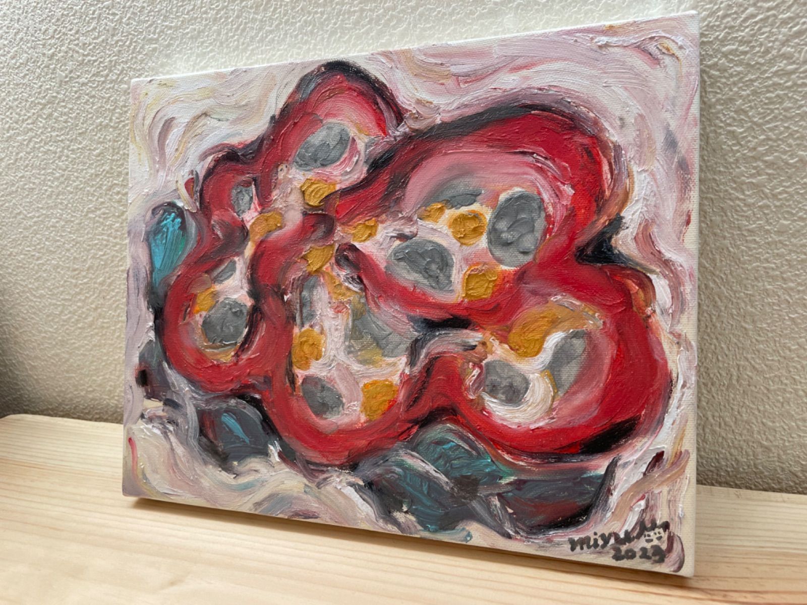 油彩『RED』 油絵 油彩 油彩画 絵 絵画 【朝焼けの紅富士】 油絵 油彩