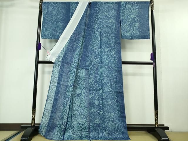 平和屋本店□極上 夏物 本蝋纈染 吉川三郎作 夏お召 丹後本麻 白友織物