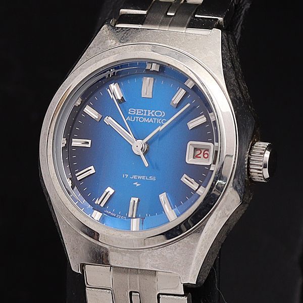 セイコー AT/自動巻 2205-0681 青文字盤 デイト 17石 カットガラス
