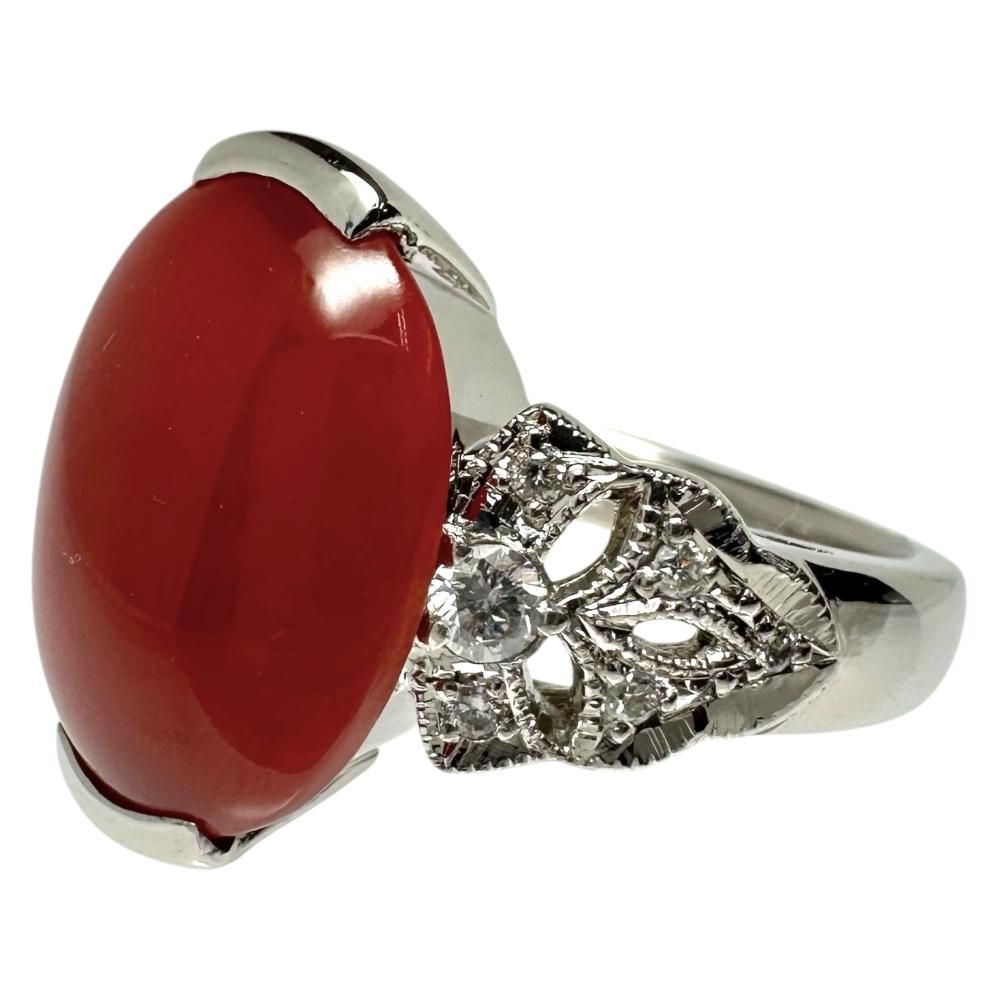 16号 血赤サンゴ/珊瑚 ダイヤモンド 0.31ct リング・指輪 Pt900