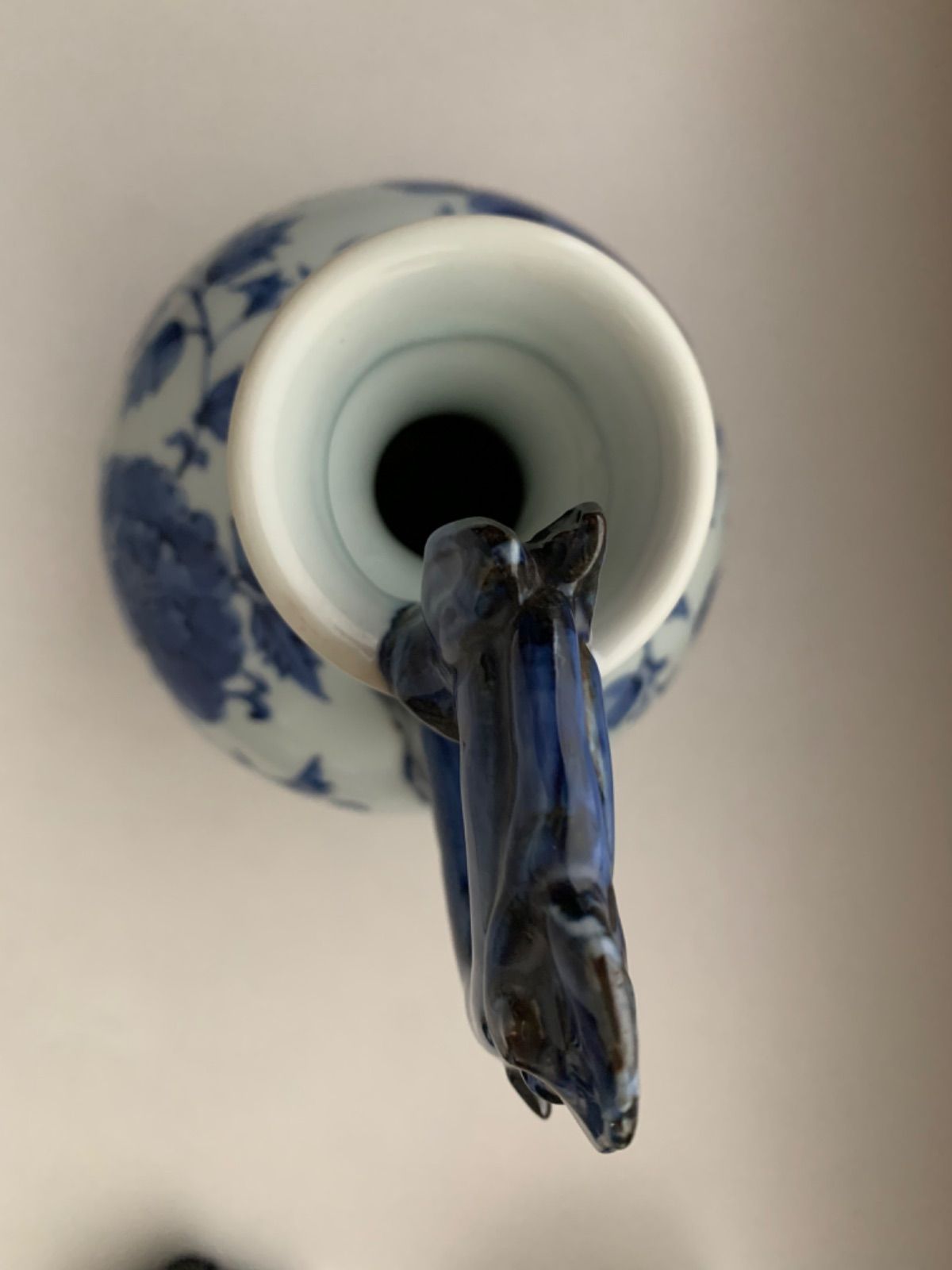 美品　旭窯　龍取手花瓶　染付　壺　花入　瀬戸焼 美品 旭窯 龍取手花瓶 染付 壺 花入 瀬戸焼