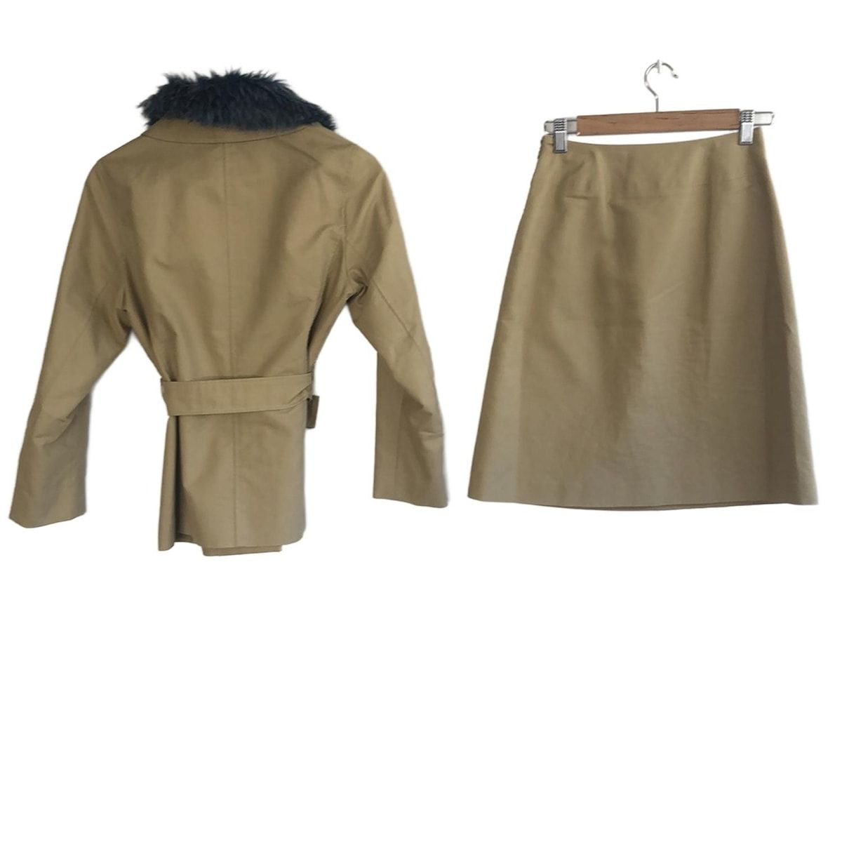 FRANCO FERRARO フランコフェラーロ スカートスーツ レディース - ベージュ×ブルーグレー フェイクファー取り外し可