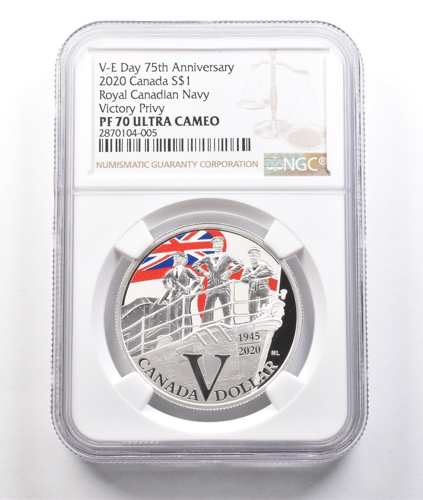 2020年カナダ銀貨 1ドル VEデー 第75回カナダ海軍兵舎記念 PF70 NGC