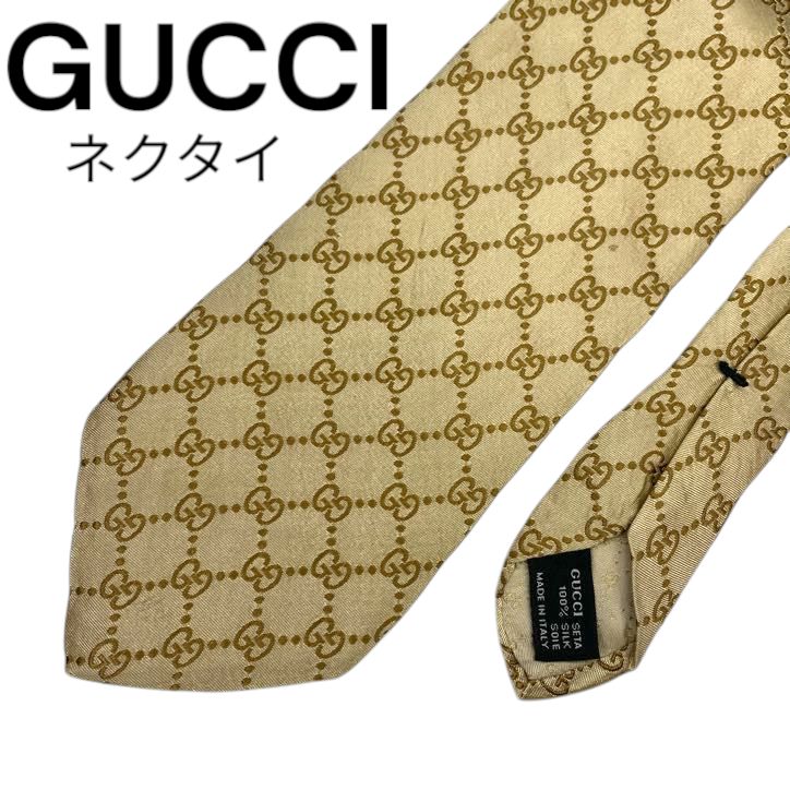美品 グッチ GUCCI シルク100% ネクタイ ゴールド GGロゴ GUCCI グッチ ネクタイ シルク シルク100% GG ゴールド 光沢