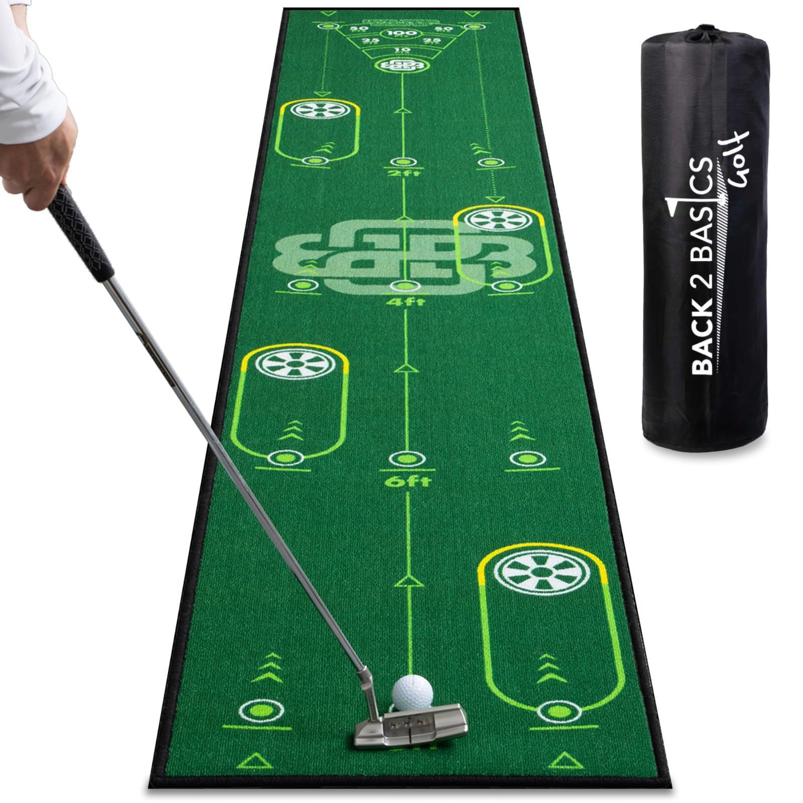 セール BACK2BASICSGOLF パターマット パター練習マット パター練習器具 全英覇者コーチ監修x高速グリーンx距離感x方向性xインパクト向上x3mxガイドブック付き