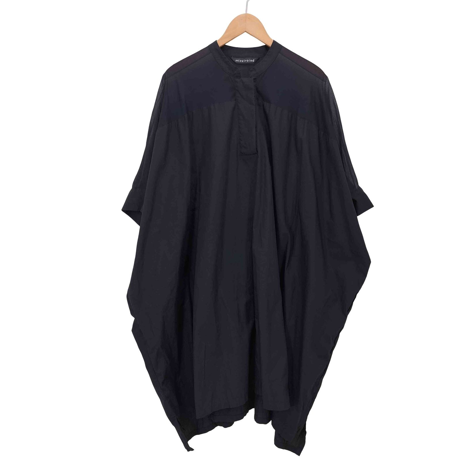 ✧新品タグ付き　25SS【ミズイロインド】バンドカラーシアーシャツ　ブラウス黒 ミズイロインド mizuiro ind バンドカラー ブラウス レディース 表記無
