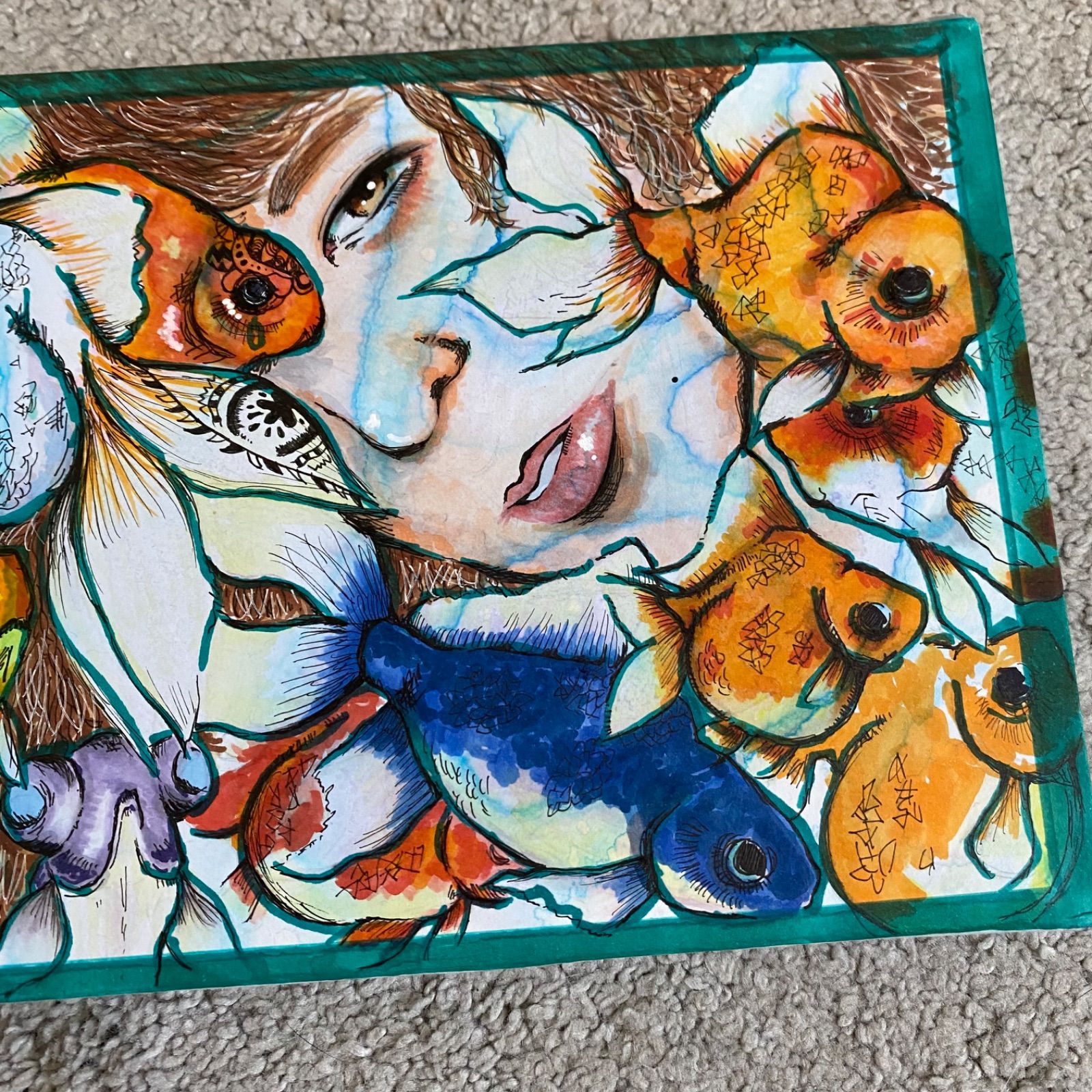女の子と金魚 水槽 水彩画 手描きイラスト - メルカリ
