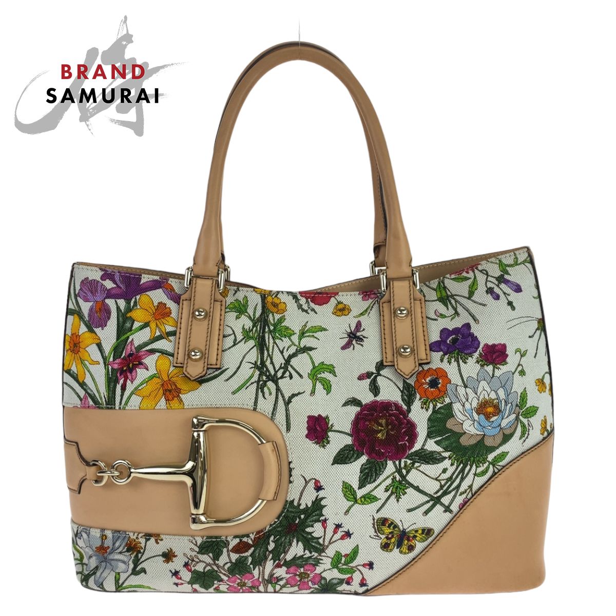 美品 GUCCI グッチ ホースビット フローラ ホワイト 白 ベージュ