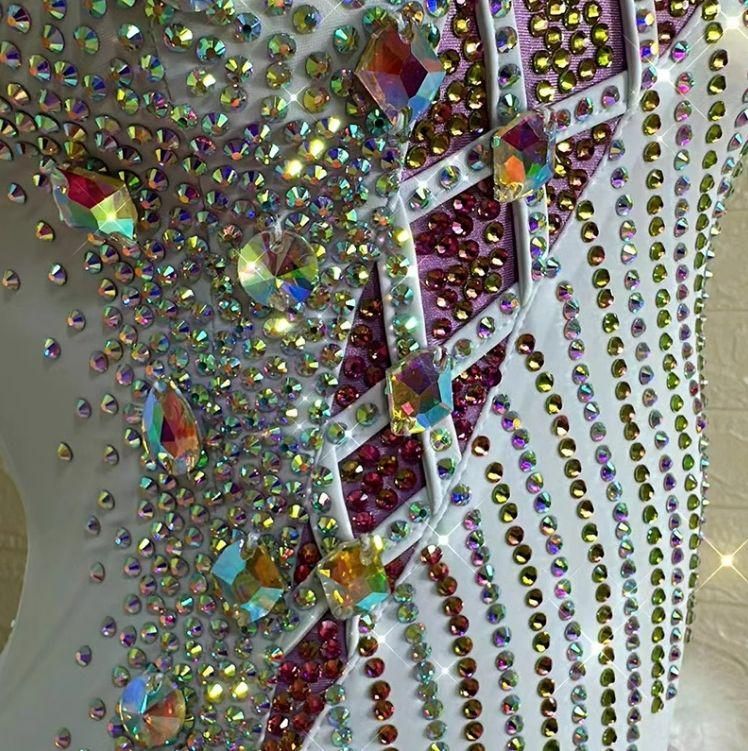 オーダーメイド 社交ダンス衣装 羽根 立体花 モダンダンス