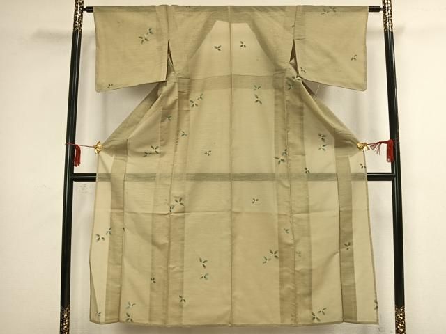 ★着物10★ 1円 麻 長襦袢 紗 夏物 草花 花 草 植物 単衣 身丈125cm 裄64.5cm [同梱可] ☆☆☆☆