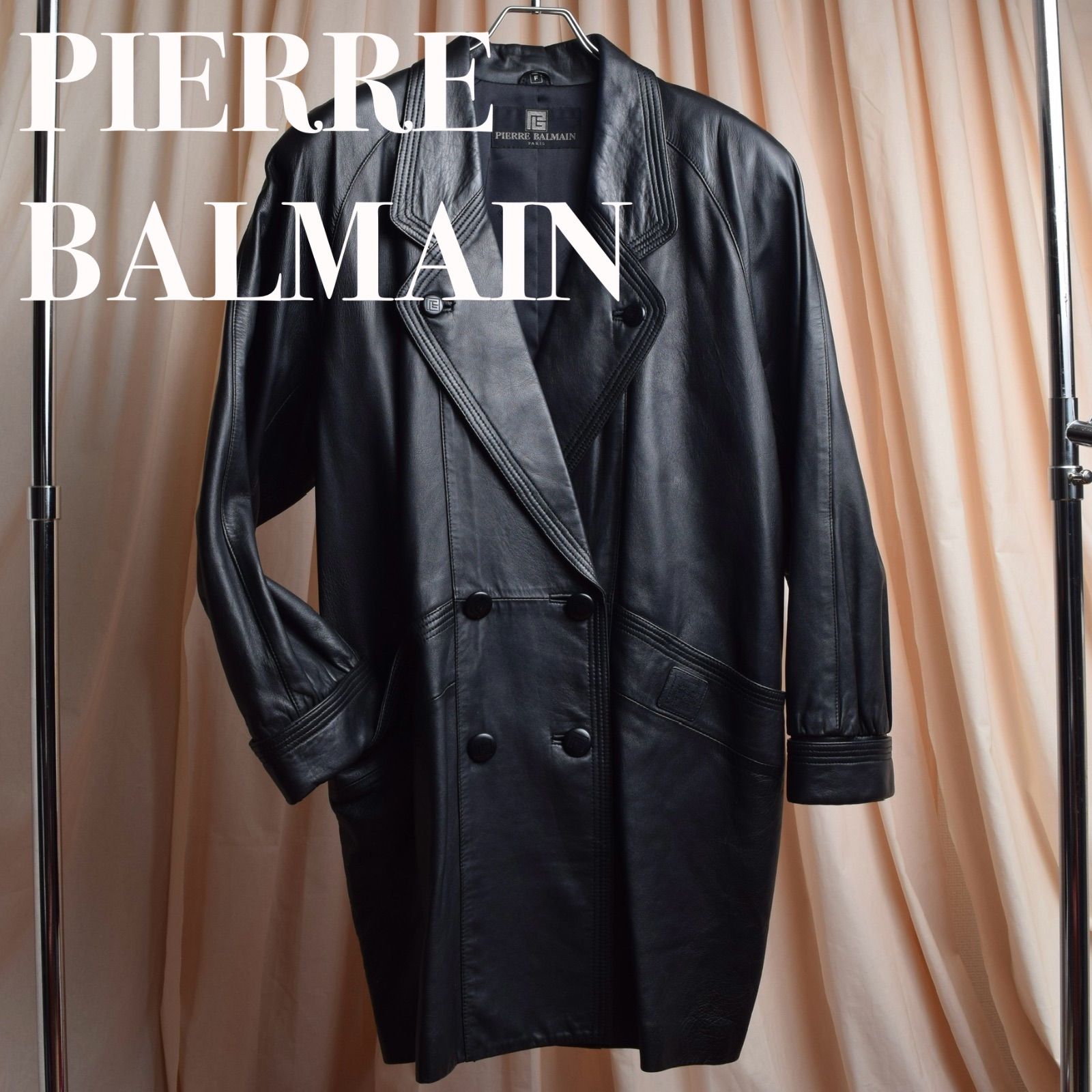 PIERRE BALMAIN Oversized double-breasted lamb leather tailored jacket