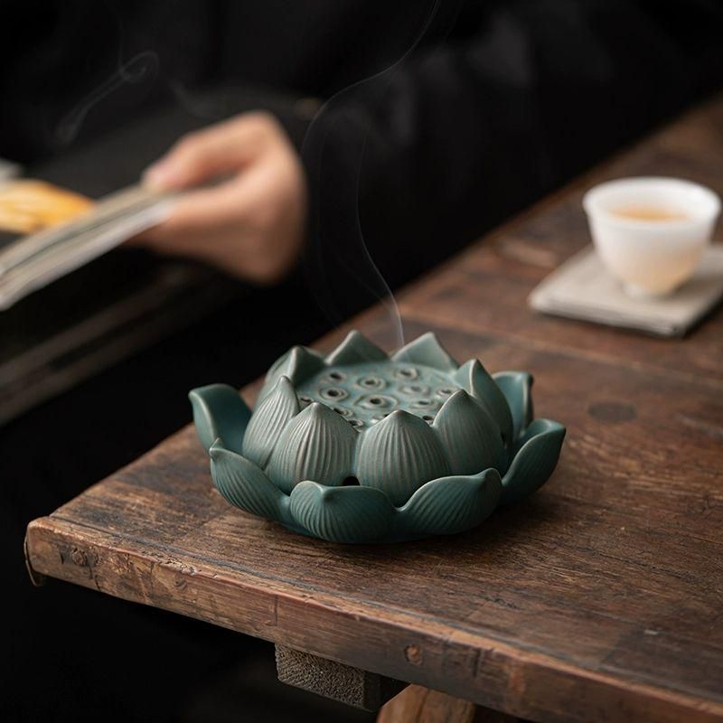 陶磁蓮華香炉 禅意香炉 室内檀香沈香炉 茶道具 香道具 工芸品