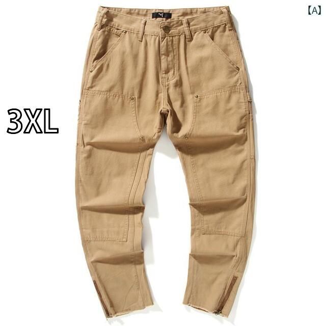3XL メンズ 男性用 ファッション オシャレ シンプル 大人 かっこいい ストリート ヒップホップ HipHop カーキ 春夏 アメリカン ハイ ストリート カジュアル パンツ ゆったり ジッパー パンツ