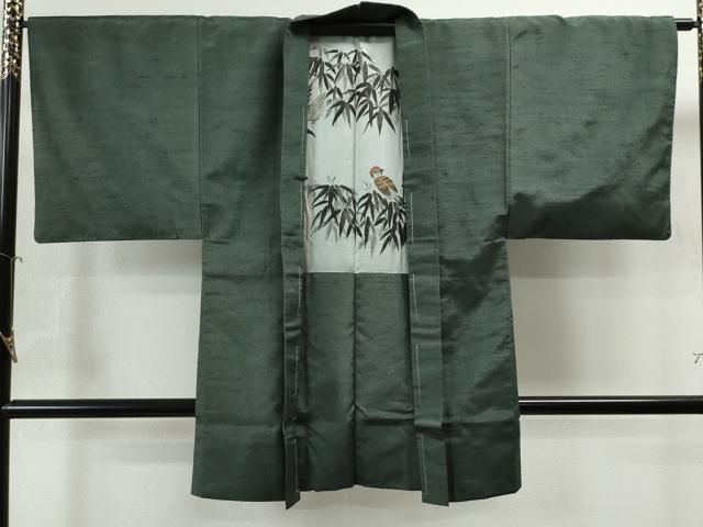 平和屋着物●男性　色無地　アンサンブル　柳煤竹色　正絹　逸品　CABC6978yc 平和屋着物男性 色無地 アンサンブル 柳煤竹色 正絹 逸品 CABC6978yc