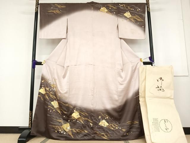 平和屋着物○訪問着 駒刺繍 立波雪輪草花文 暈し染め 金彩
