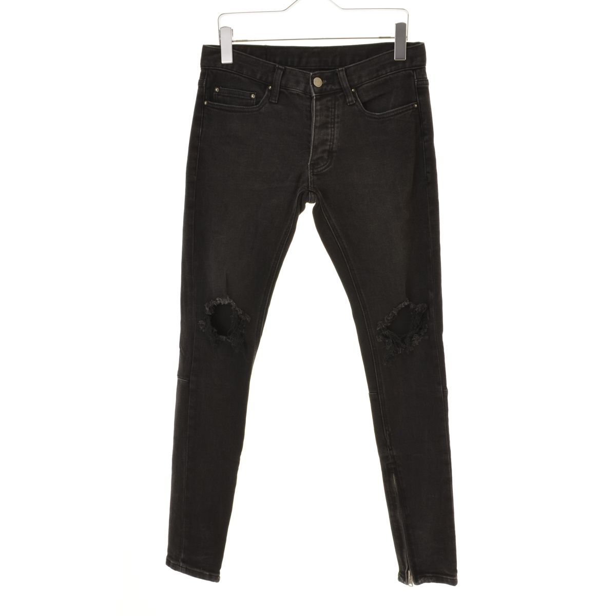 mnml ダメージ加工 スキニーデニム mnml】ダメージ加工 スキニー 裾ジップデニムパンツ - メルカリ