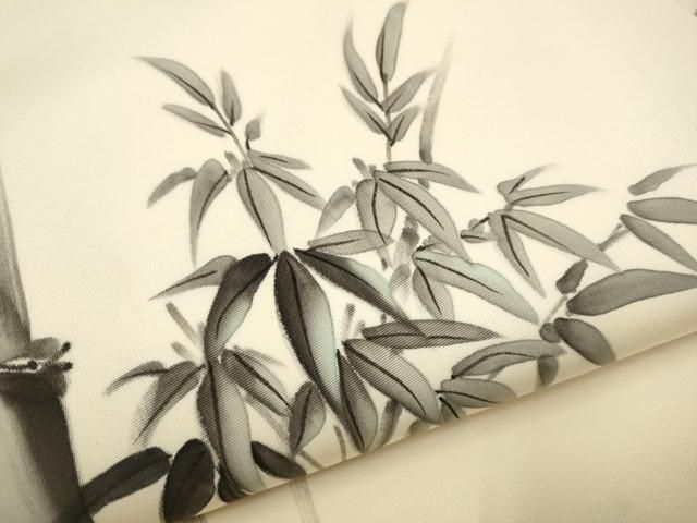 平和屋着物●銀座もとじ　塩瀬　九寸名古屋帯　手描き　笹竹文　たとう紙付き　正絹　逸品　CAAT8336hy 平和屋着物○銀座もとじ 塩瀬 九寸名古屋帯 手描き 笹竹文 たとう紙