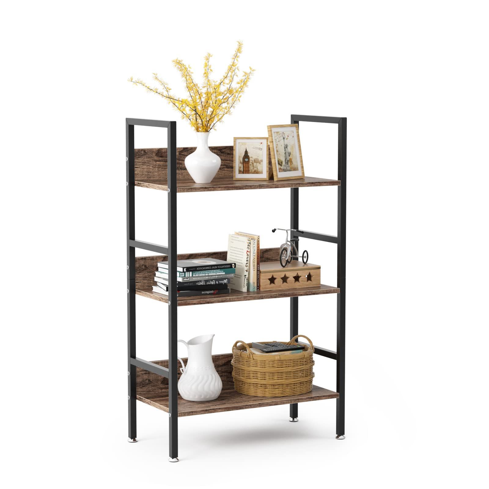 幅60×奥行30×高さ100cm 木製棚板 スチールラック 収納ラック オープンシェルフ オープンラック ディスプレイラック スチール脚 収納 木目 飾り棚 棚 食器棚 ラック 隙間収納 組立簡単 DEWEL 3段