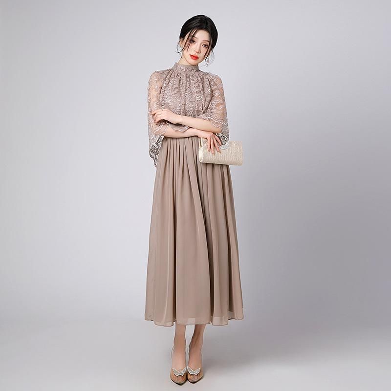 パーティードレス 20代 結婚式 ワンピース ドレス 袖あり レース 花柄