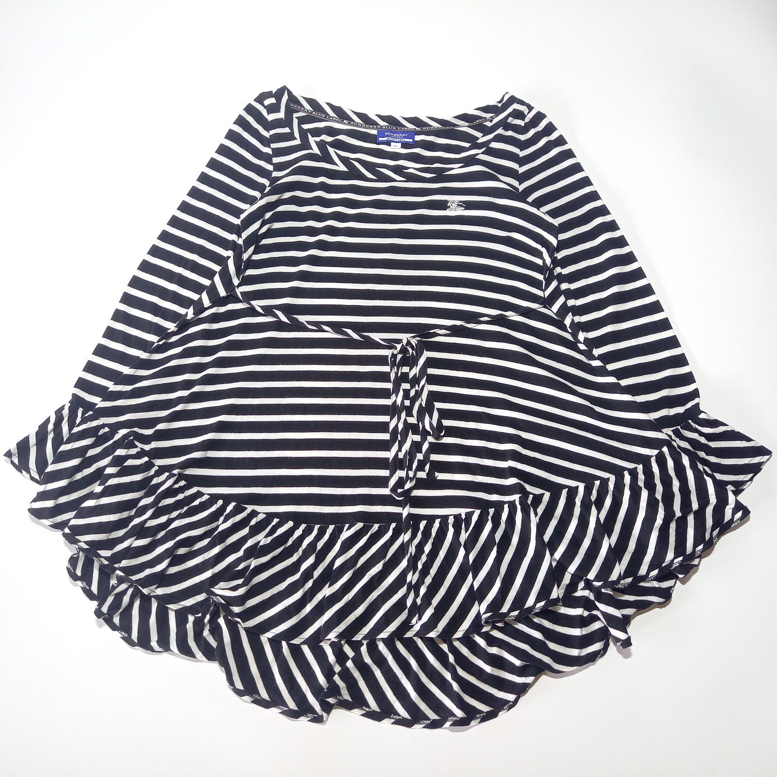 バーバリー ブルーレーベル 七分袖 ボーダー フリル カットソー