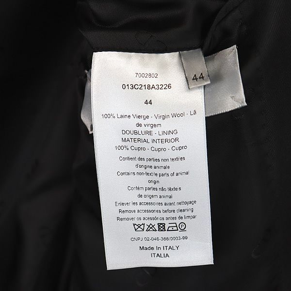 【広尾店】Christian Dior クリスチャン ディオール ピンバッチ付きテーラードジャケット 黒 size44【12982】