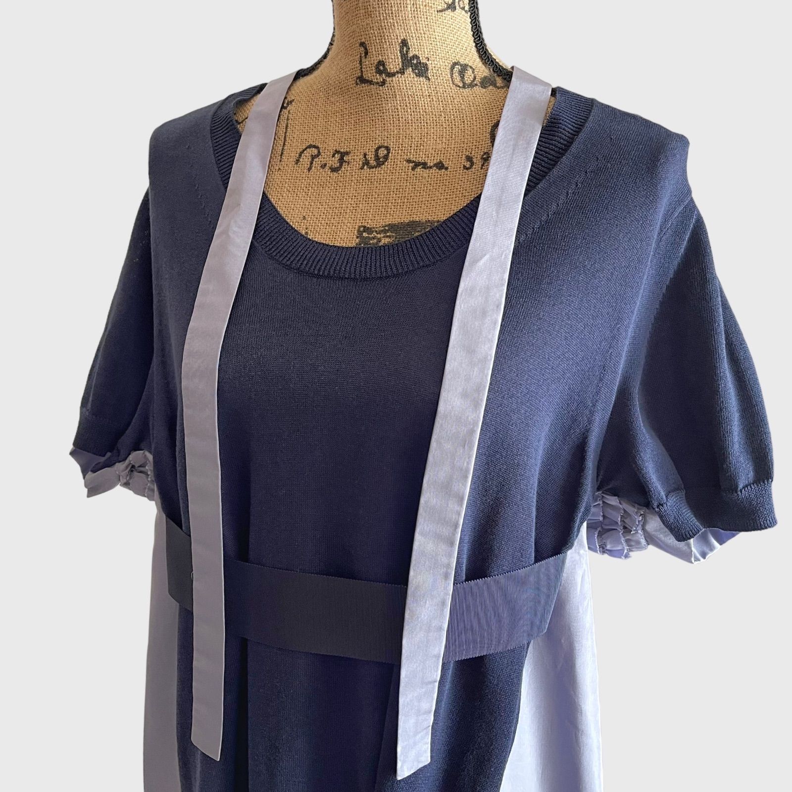 sacai サカイ ワンピース ネイビー 異素材切り替え - メルカリ