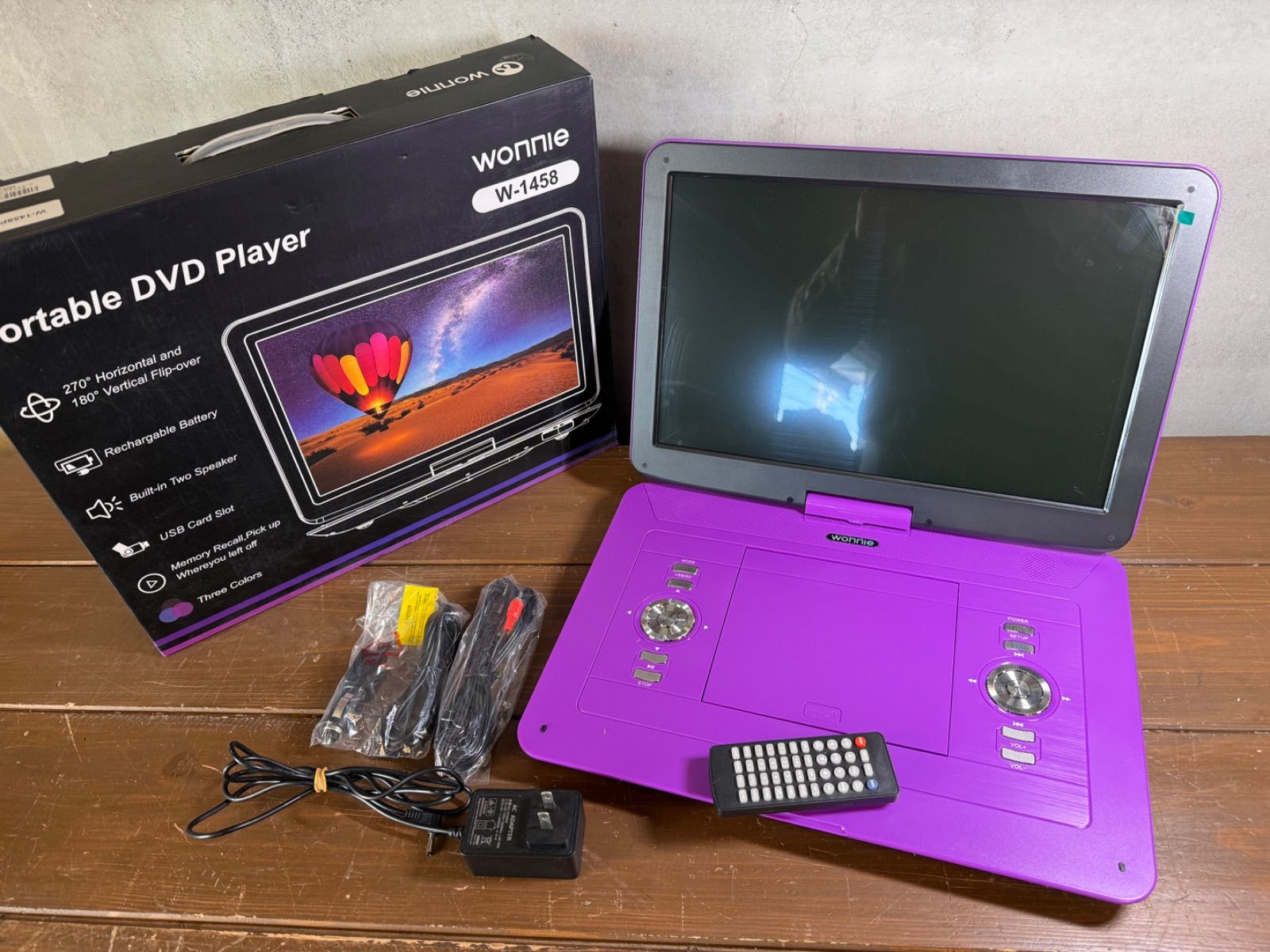 wonnie ストア ポータブルDVDプレイヤー W-1458 15.4インチ