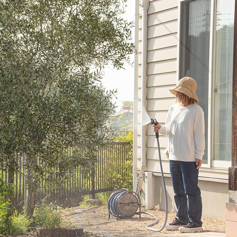 グリーンライフ ホースリール ホース 20m 大流量ノズル 耐久性が高いスチール製 ホース内径15 グレー おしゃれ HR-S20D GY 1 YUZUMIYA_COM