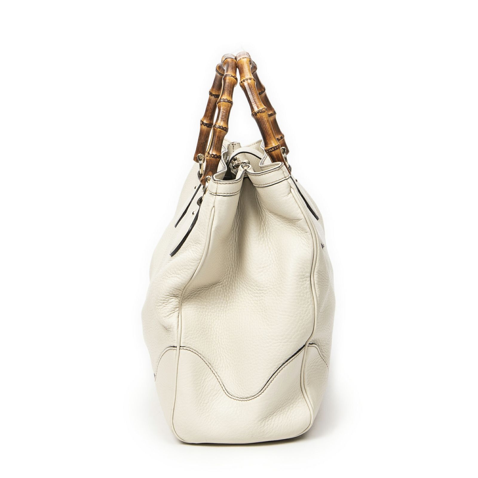 グッチスクエアバンブーハンドルトートアイボリーグレインカーフスキンレザーA