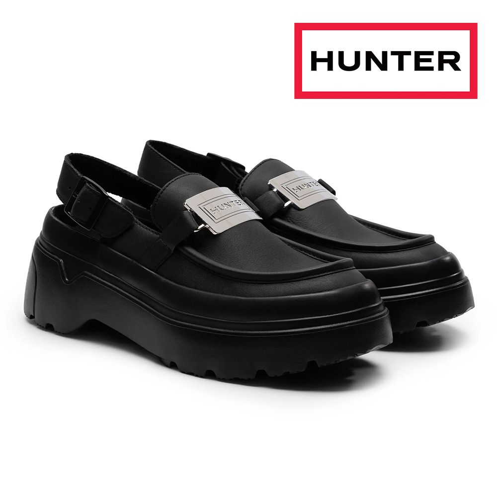 正規販売店 HUNTER ローファー レディース WFF3102LEA ハンター W REF FLATFORM METAL HEEL STRAP LOAFER 本革 耐水