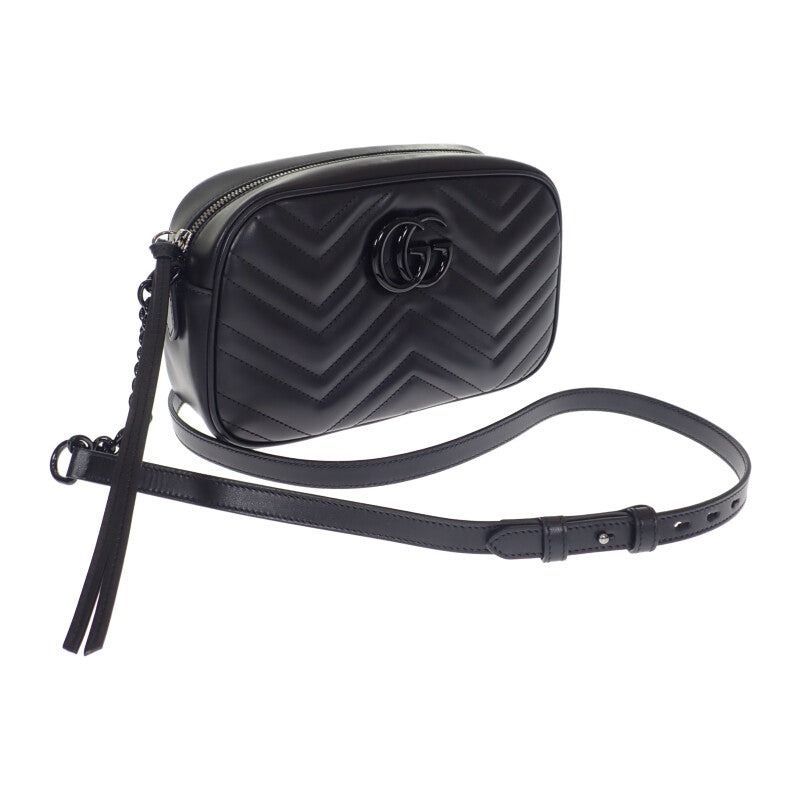 多少スレ傷あり GUCCI GGマーモント スモールショルダーバッグ ショルダーバッグ レザー ブラック ファスナー ブラック金具 レディース