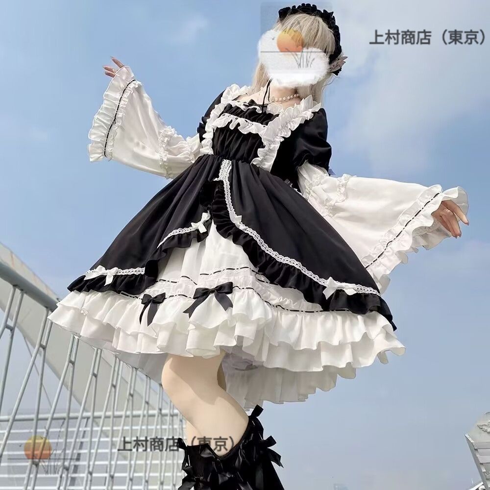 ドレス 長袖 ゴージャス ジャンスカ コスチューム お姫様ドレス 蝶結びリボン アンブレラ フリル ステージ衣装 文化祭 学園祭 ゴスロリ お姫様ドレス 量産型 地雷系 ゴシック クリスマス コスプレ ハロウィン