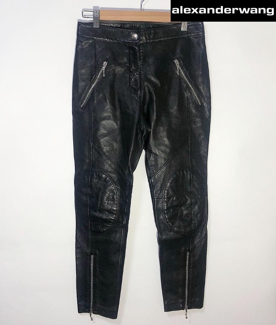 |定価10万超 Alexander Wang アレキサンダーワン|ラムレザーパンツ サイズ0|XS 黒 ブラック|フルレングス