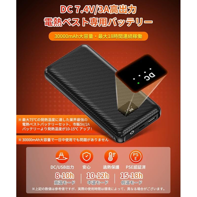 KLIFE] 電熱ベスト バッテリー付き 【13箇所発熱＆30000mAhモバイルバッテリー付き】 加熱 ベストヒーターベスト 電熱ウェア  13枚ヒーター内蔵 USB/DC給電式 3段階温度調節 7.4V急速発熱 サイズ調節可 防寒対策 男女兼用 メンズ レ - メルカリ