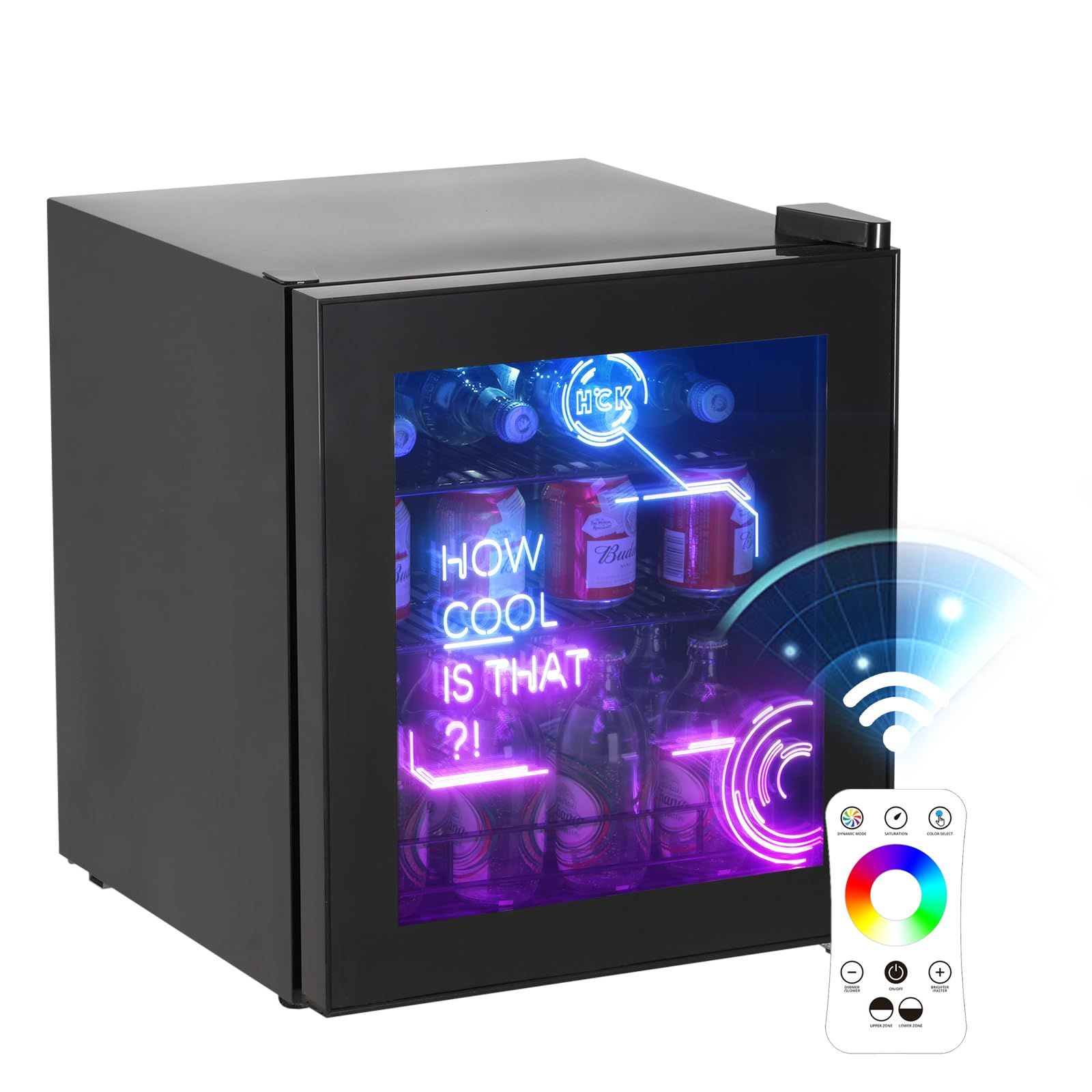 HCK ゲーミング冷蔵庫 44L ドリンク用 RGB LEDネオン 透明ガラスドア おしゃれ 大容量 右開き 1ドア 静音 省エネ 保冷保温庫 バー 寝室 寮 カフェ レストラン ホテル SC-46CTA Pro