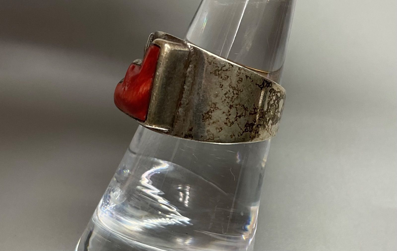 w3 シルバーリング 950刻印 13号〜 サイズ調整 フリーサイズ サーモンピンク 石付き アンティーク ヴィンテージ