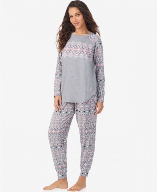 送料無料 クドルドッズ レディース ナイトウェア アンダーウェア Women s Long Sleeve Crewneck Top and Jogger Pajama Set Grey Fairisle