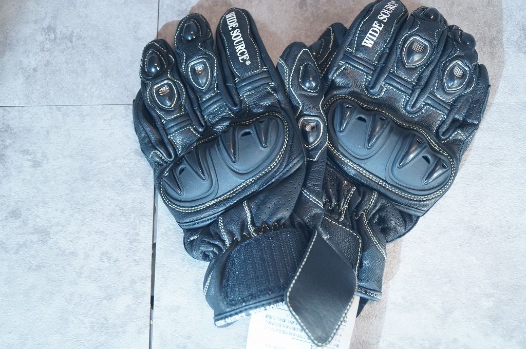 WIDE SOURCE ショートレザーグローブ/レーサータイプ/青/BSG-4512　M(手長18cm/手周り22cm)　未使用、展示品　左手指ほつれ