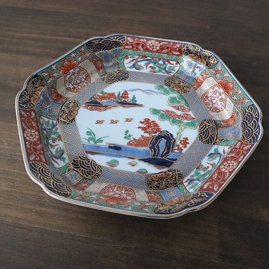 復刻古伊万里 錦色絵 六角焼皿 幸楽窯 18㎝ 日本製 和