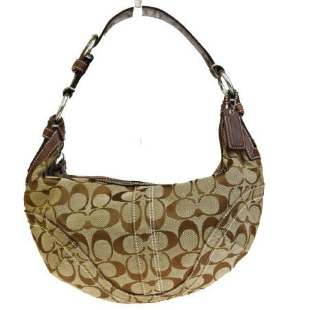 【中古】 コーチ COACH シグネチャー ショルダーバッグ ブラウン キャンバス レザー 10073 08HD870