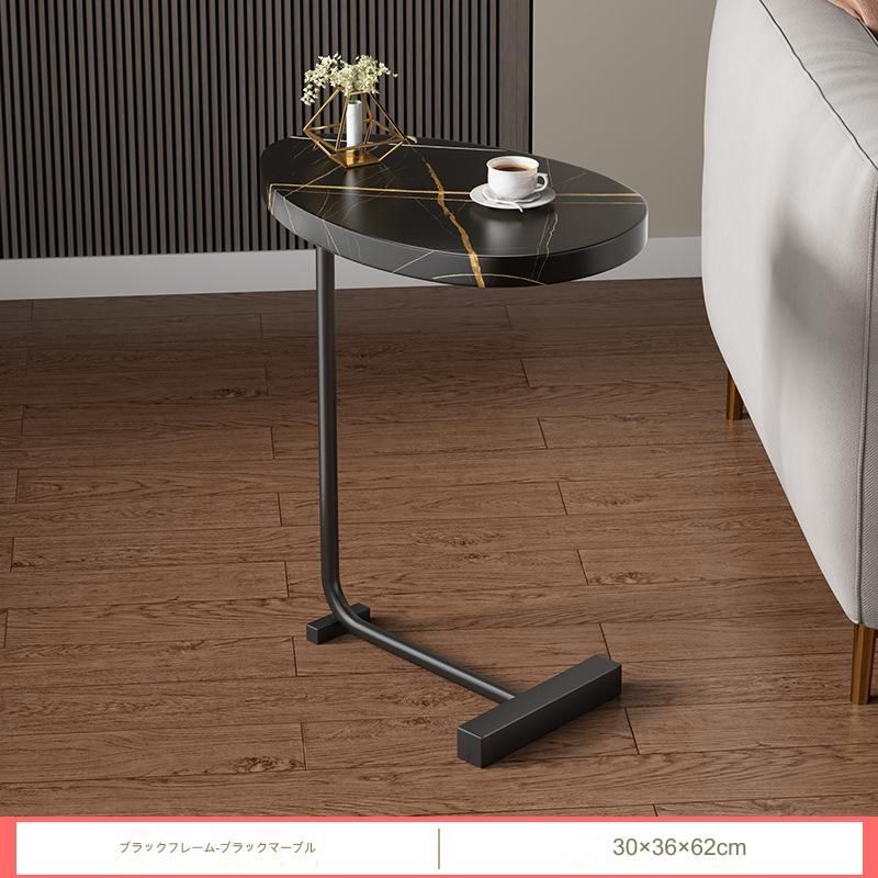 サイドテーブル おしゃれ 機能的 楕円プレート 平面 黒脚 高さ72cm  