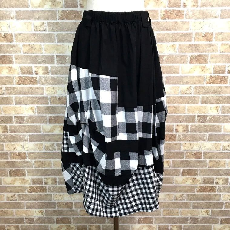 み m_mefu ロングスカート 40 綿100％ チェック 611