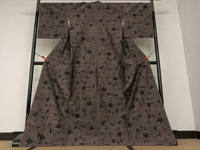 平和屋着物●上質な紬　花唐草文　ロング丈　正絹　逸品　AAAV7341zg 平和屋着物○上質な紬 花唐草文 ロング丈 正絹 逸品 AAAV7341zg 平和