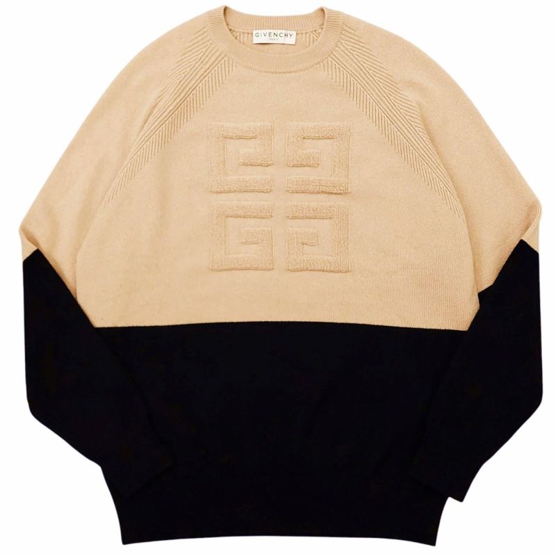 ジバンシィ GIVENCHY カシミヤニット セーター 4G ロゴ バイ 長袖 BW908N4Z68 XS ベージュ 黒 ブラック 0508