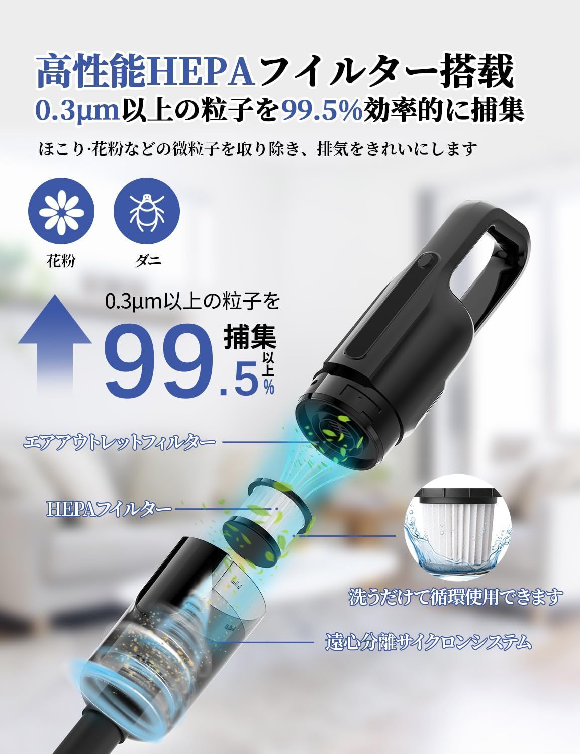 掃除機 コード式 38KPa強力吸引 5M電源コード Verslife C8PRO 1.1kg超